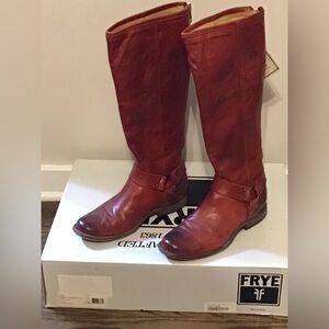 Frye Phillip Harness tall boots - burnt red - vintage